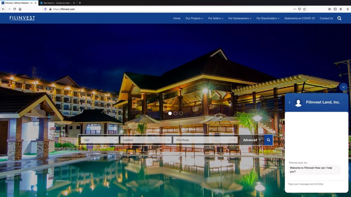 Website chat facility in filinvest.com and brand microsites