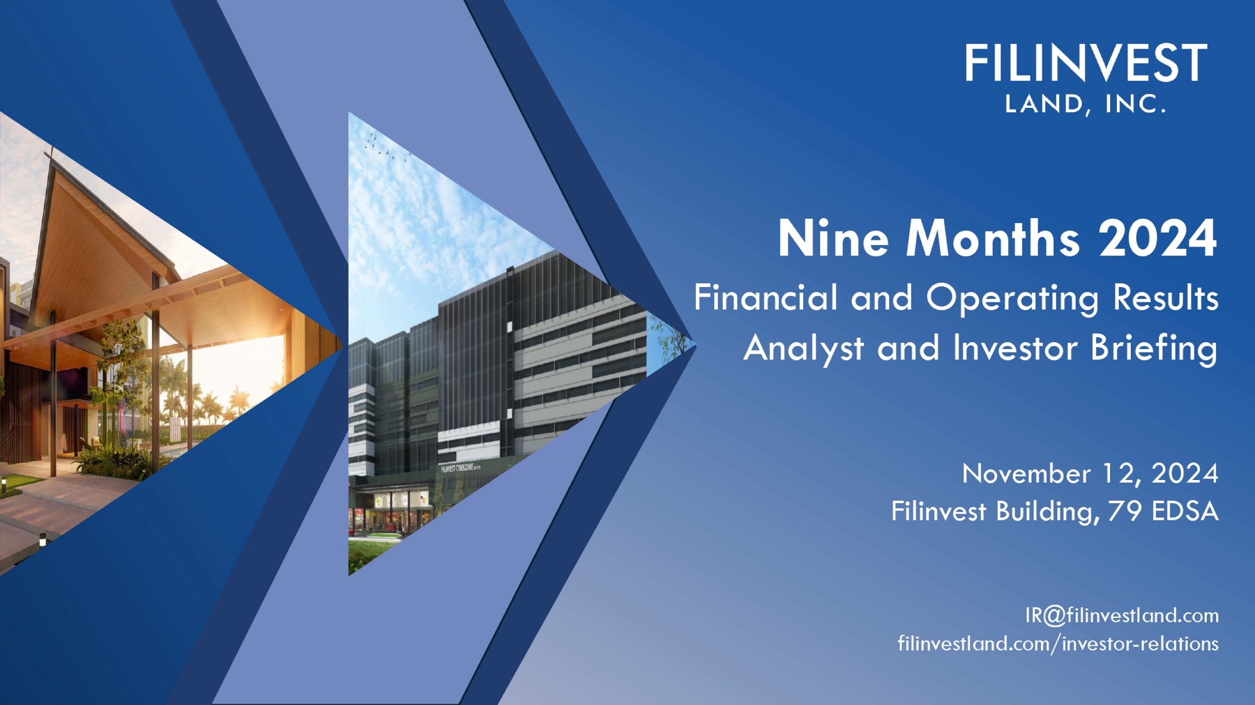 Filinvest Land Inc 9M Analyst Briefing 2024